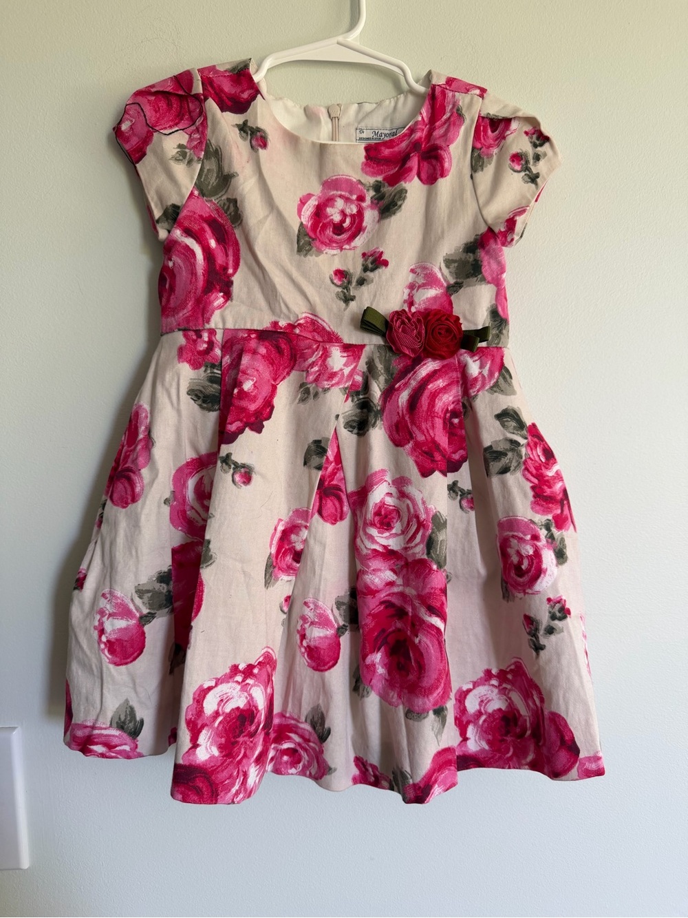 Mayoral Girls Floral Rose Fit-and-Flare Dress - Pink Fancy Occasion Event Church